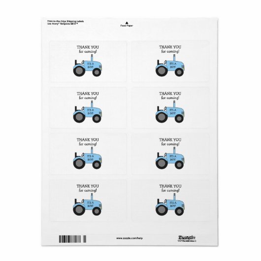 Blauw tractoretiket voor Baby shower Etiket (Full Sheet)