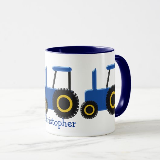 Blauw tractorontwerp gepersonaliseerd mok (Voorkant rechts)