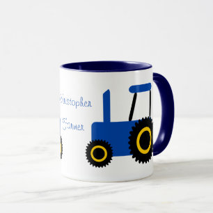 Blauw tractorontwerp gepersonaliseerd mok