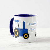 Blauw tractorontwerp gepersonaliseerd mok (Voorkant links)