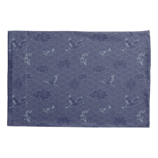 Blauw Traditioneel Japans Golf Seigaiha Patroon Kussensloop (Achterkant)