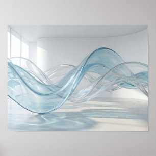 Blauw Transparant Glas Golven Abstracte Wandkunst Poster