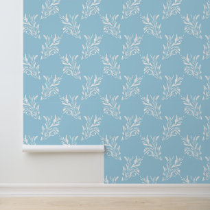 Blauw Trellis Botanisch patroon Behang