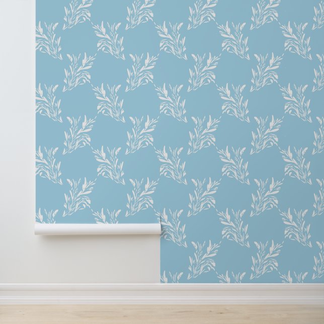 Blauw Trellis Botanisch patroon Behang (Applicatie)