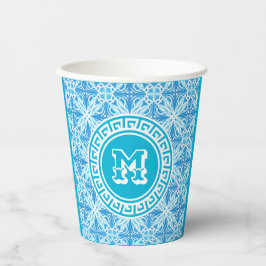Blauw Trellis Print Moderne Witte Tekst Papieren Bekers
