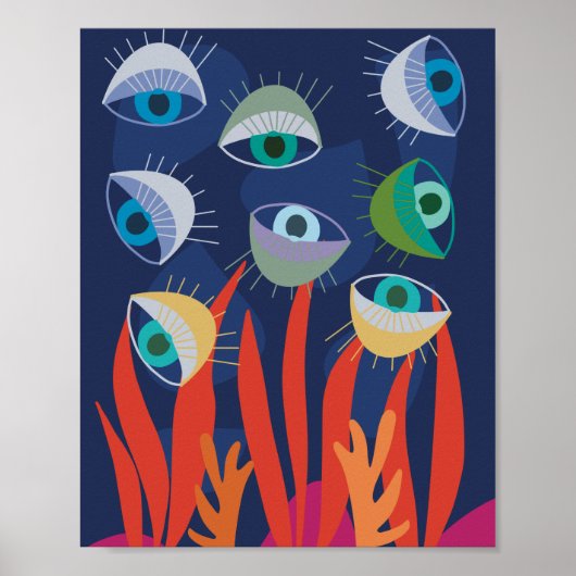 Blauw trendy abstract water ogen oceaan kunst post poster (Voorkant)