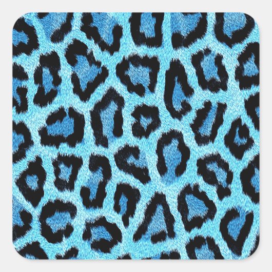 Blauw trendy luipaard patroon vierkante sticker (Voorkant)
