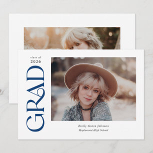 Blauw Trendy Serif Twee Foto's Afstuderen Aankondiging