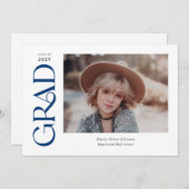 Blauw Trendy Serif Twee Foto's Afstuderen Aankondiging (Voorkant / Achterkant)