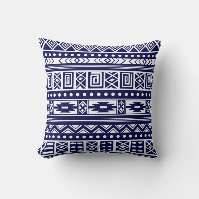 Blauw Tribal geometrisch patroon Kussen (Voorkant)