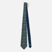 Blauw Tribal Patroon Monogram Stropdas (Voorkant)