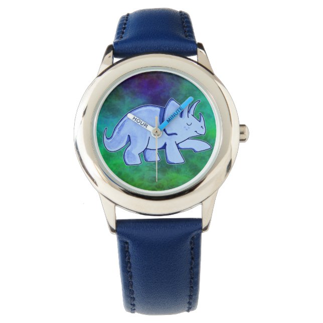 Blauw Triceratops horloge (Voorkant)