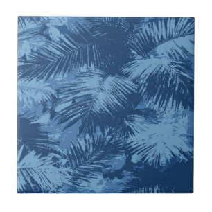 Blauw Tropic Palmenblad Tegeltje