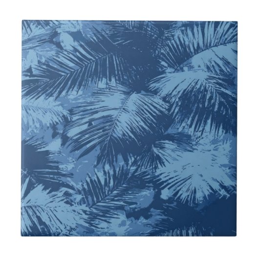 Blauw Tropic Palmenblad Tegeltje (Voorkant)