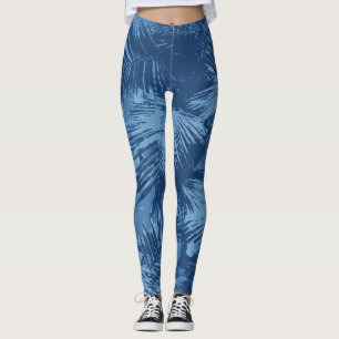 Blauw Tropiciaal Palmblad Leggings