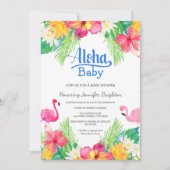 Blauw | Tropisch Baby shower van Flamingo Luau Kaart (Voorkant)