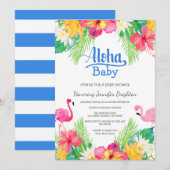 Blauw | Tropisch Baby shower van Flamingo Luau Kaart (Voorkant / Achterkant)
