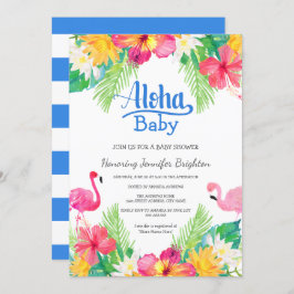 Blauw | Tropisch Baby shower van Flamingo Luau Kaart