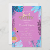 Blauw Tropisch Bladeren Flamingo's Roze Zoet 16 Kaart (Voorkant)