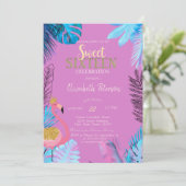 Blauw Tropisch Bladeren Flamingo's Roze Zoet 16 Kaart (Staand voorkant)