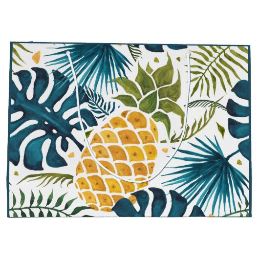 Blauw tropisch blauw blauw blauw blauw goudanaspal groot cadeauzakje (Achterkant)