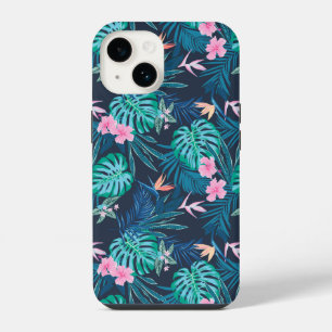 Blauw Tropisch Bloem Tuin Patroon iPhone 14 Hoesje
