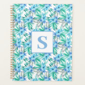 Blauw tropisch bloemmonogram planner (Voorkant)