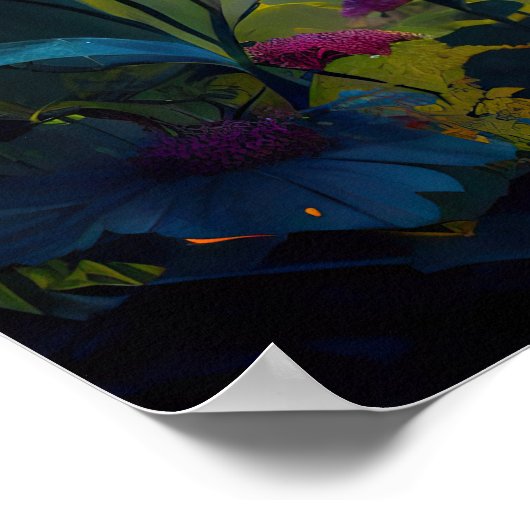 Blauw Tropisch Bos Bloemen Robot Poster (Hoek)