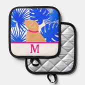 Blauw Tropisch Eiland Geel Hondenpot Houder Aangep (Voorkant / Achterkant)