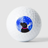 Blauw Tropisch Eiland Zwart Hond Golf Ballen (Voorkant)