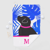 Blauw tropisch eiland zwarte hond golfhanddoek (Insitu)