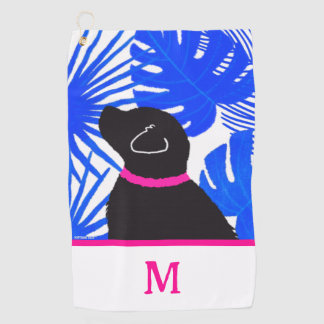 Blauw tropisch eiland zwarte hond golfhanddoek
