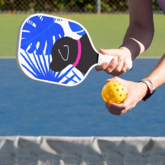 Blauw Tropisch Eiland Zwarte Hond Pickleball Paddl Paddle