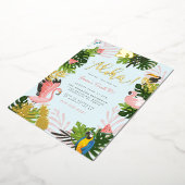 Blauw | Tropisch goud in Aloha Hawaii Folie Uitnodiging (Gedraaid)