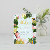 Blauw | Tropisch goud in Aloha Hawaii Folie Uitnodiging Briefkaart (Staand Voorkant)