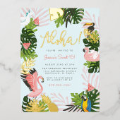Blauw | Tropisch goud in Aloha Hawaii Folie Uitnodiging Briefkaart (Voorkant)