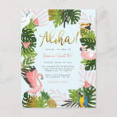 Blauw | Tropisch goud in Aloha Hawaii Uitnodiging Briefkaart (Voorkant)