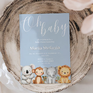 Blauw Tropisch Jungle Safari Baby Shower Dieren  Kaart