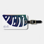 Blauw tropisch leder, wit Bagagelabel (Voorkant horizontaal)