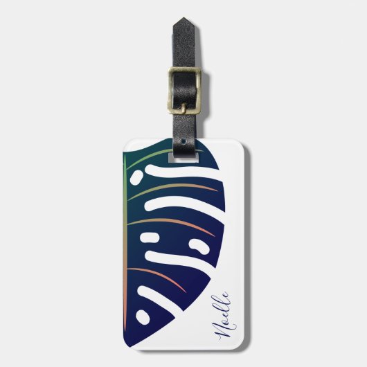 Blauw tropisch leder, wit Bagagelabel (Voorkant verticaal)