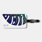 Blauw tropisch leder, wit Bagagelabel (Achterkant horizontaal)