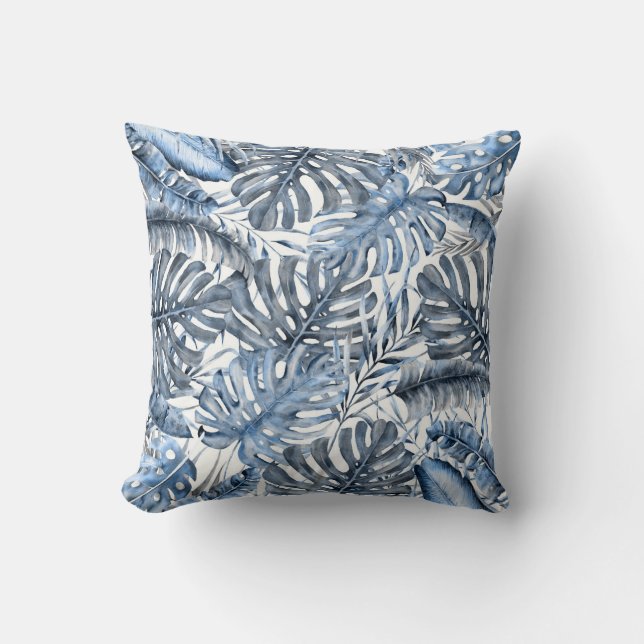  Blauw Tropisch Palm Leaves Summer Island Kussen (Voorkant)