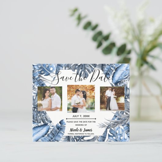 blauw tropisch palms Wedden sparen de datum (Staand voorkant)