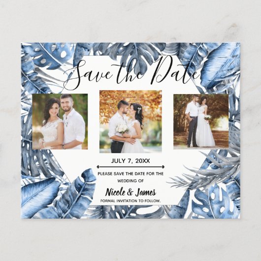 blauw tropisch palms Wedden sparen de datum (Voorkant)