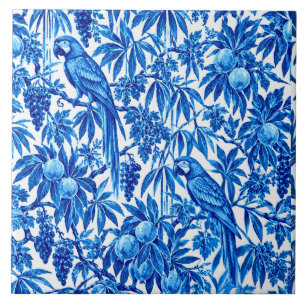 Blauw Tropisch Papegaai Botanisch Patroon Tegeltje