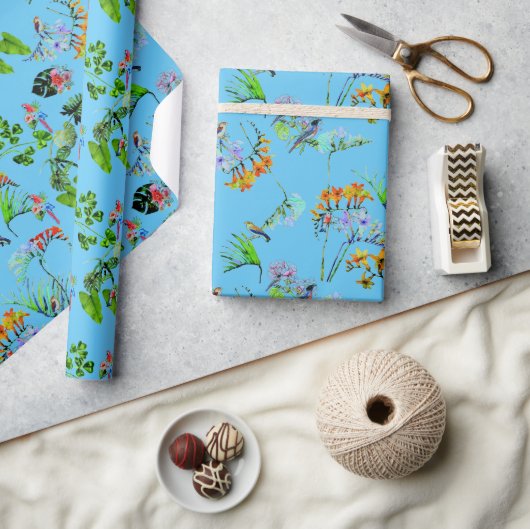Blauw tropisch paradijs cadeaupapier (Crafts)