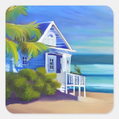 Blauw Tropisch Paradijs Vierkante Sticker (Voorkant)