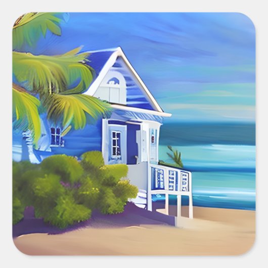  Blauw Tropisch Paradijs Vierkante Sticker (Voorkant)