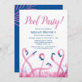 Blauw Tropisch Roze Flamingo 18e Zwembad Verjaarda Kaart (Voorkant / Achterkant)