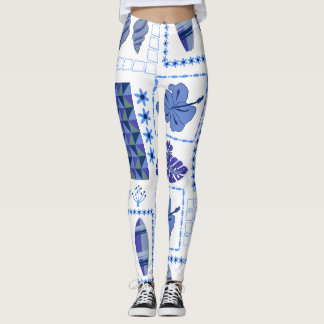 Blauw Tropisch Surfboard Hibiscus Patroon Leggings